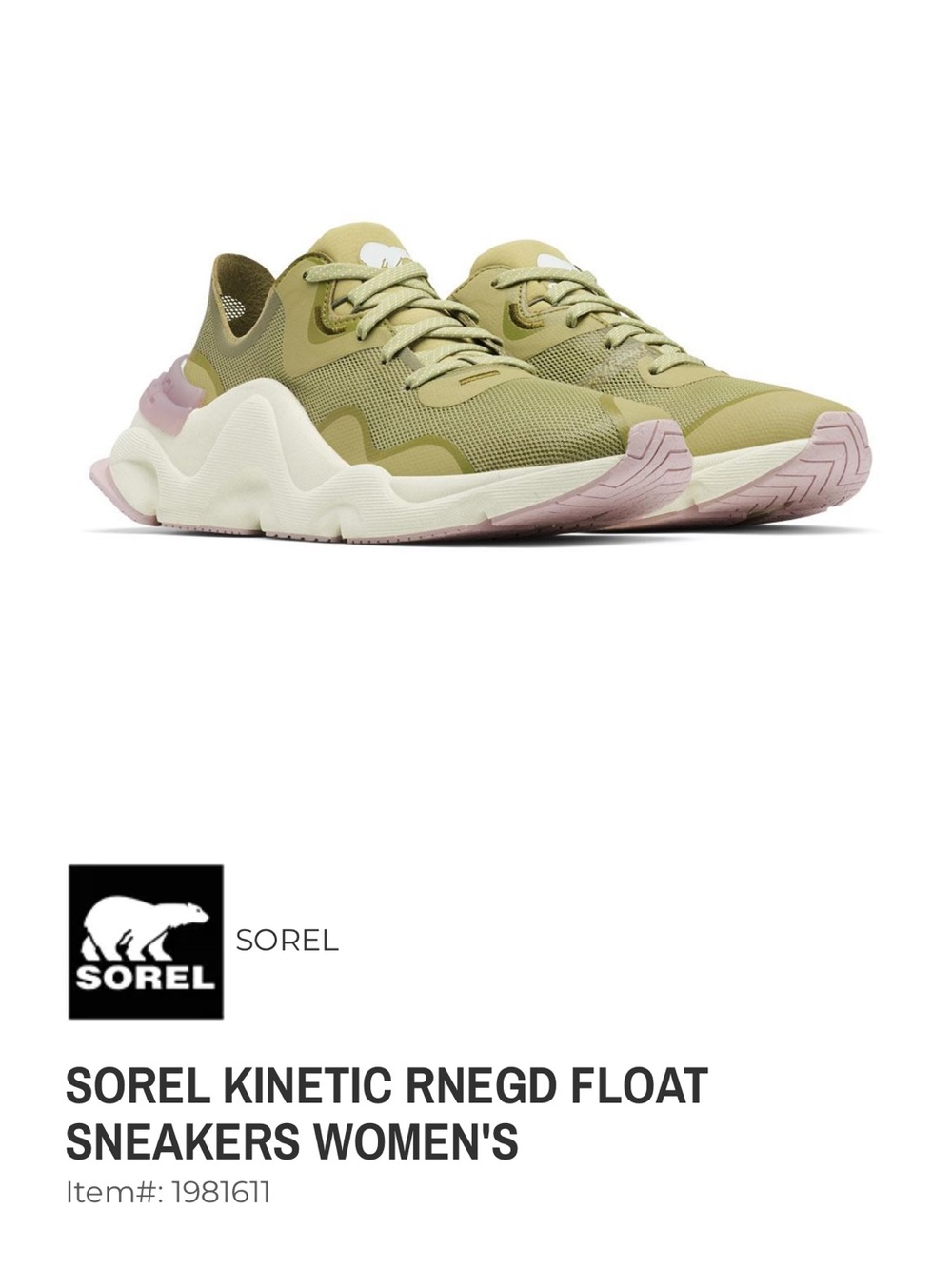 Sorel Women's Kinetic Float Sneakers in Olive Green with Pink Accents